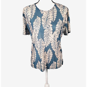 T-C Fashion Tropical Leaf Glitter Stripe Blouse - Green & Tan